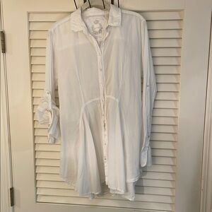 Cino White Cotton Button Down Swing Tunic Top